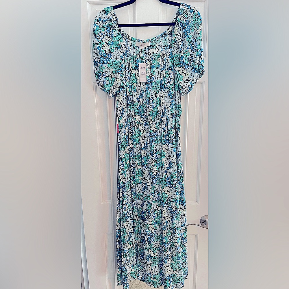 LOFT Floral Flowy Midi Dress